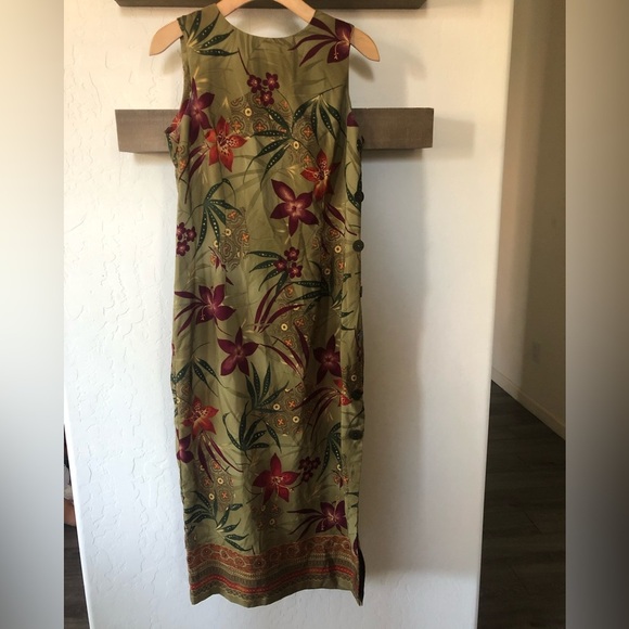 R&K Originals|Vintage tropical floral maxi dress with side buttons & side slit• - Picture 4 of 13